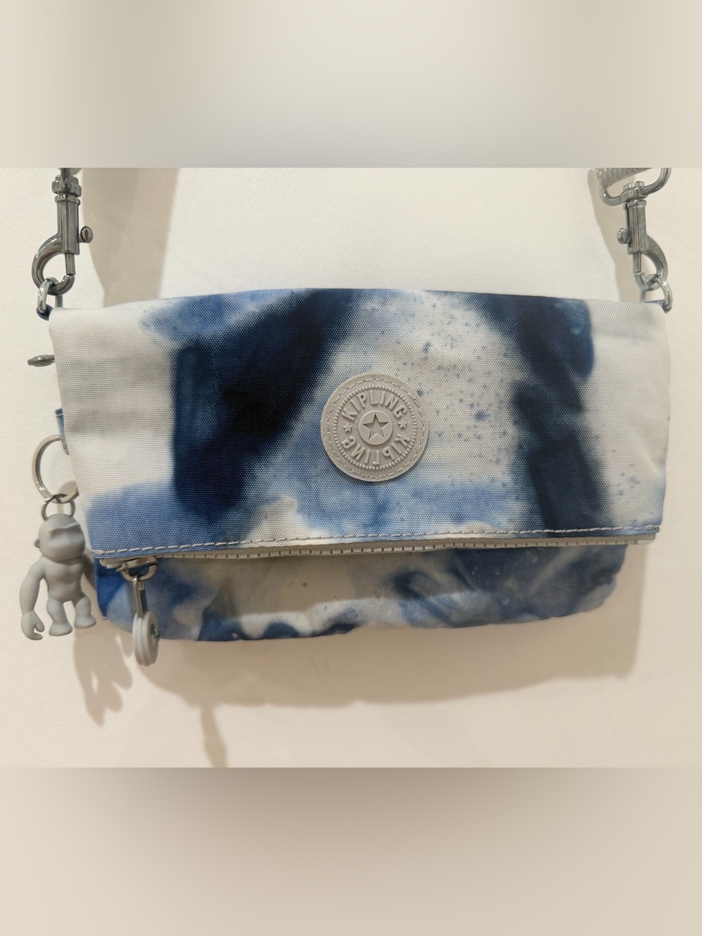 Kipling Blue and White Tie-Dye Crossbody Bag